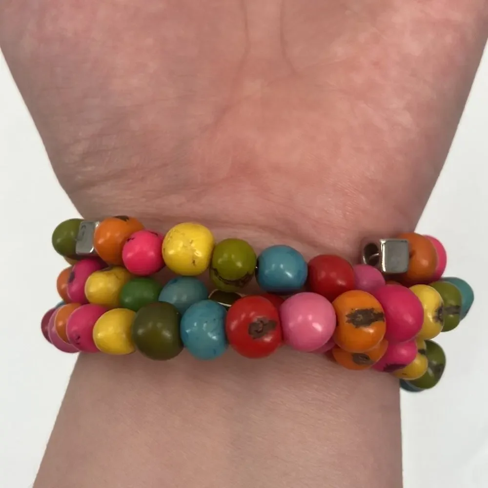 Rainbow memory wire dead beaded bracelet